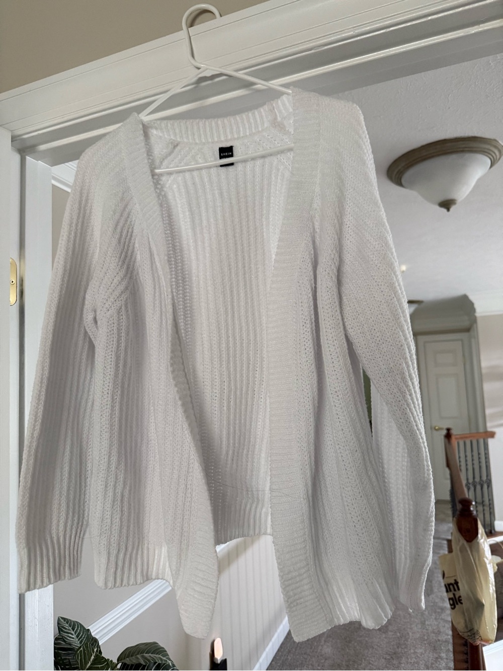 SHEIN White Open-Front Knit Cardigan